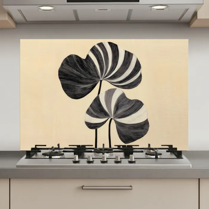 Zwart - Bladeren - Strepen - Minimalistisch keuken achterwand spatscherm klein -3d_website