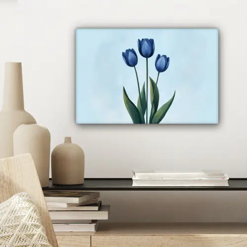 Tulpen - Blauw - Bladeren canvas 2cm klein -sfeer6