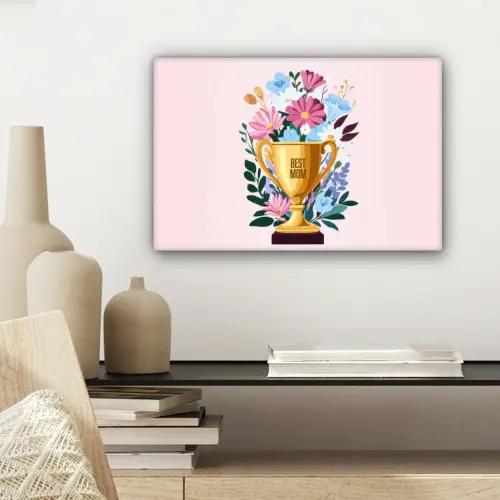 Trofee - Best Mom - Bloemen - Kleurrijk canvas 2cm klein -sfeer6