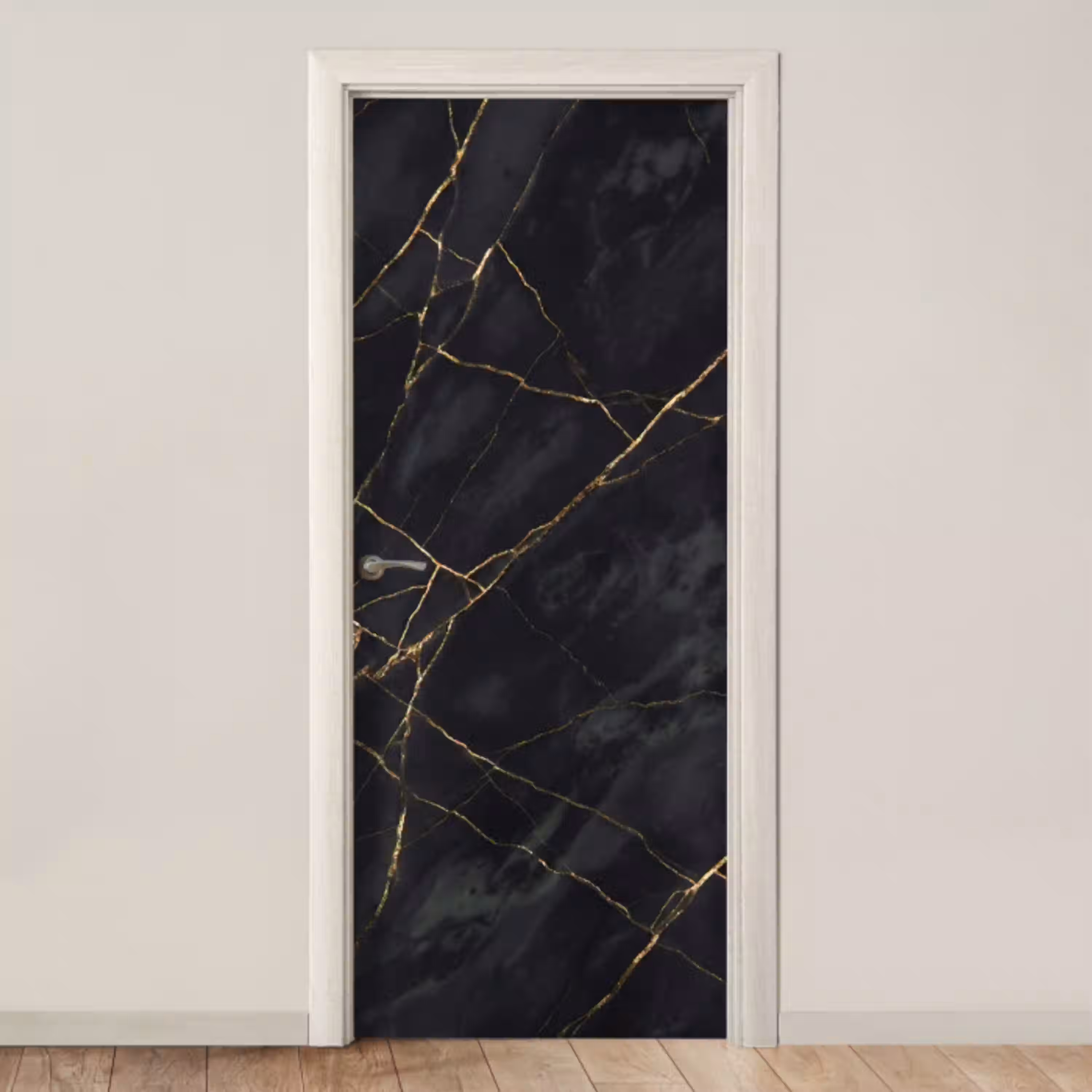 Textuur - Gouden lijnen - Abstract - Modern - Zwart deurposter klein -3d_beige