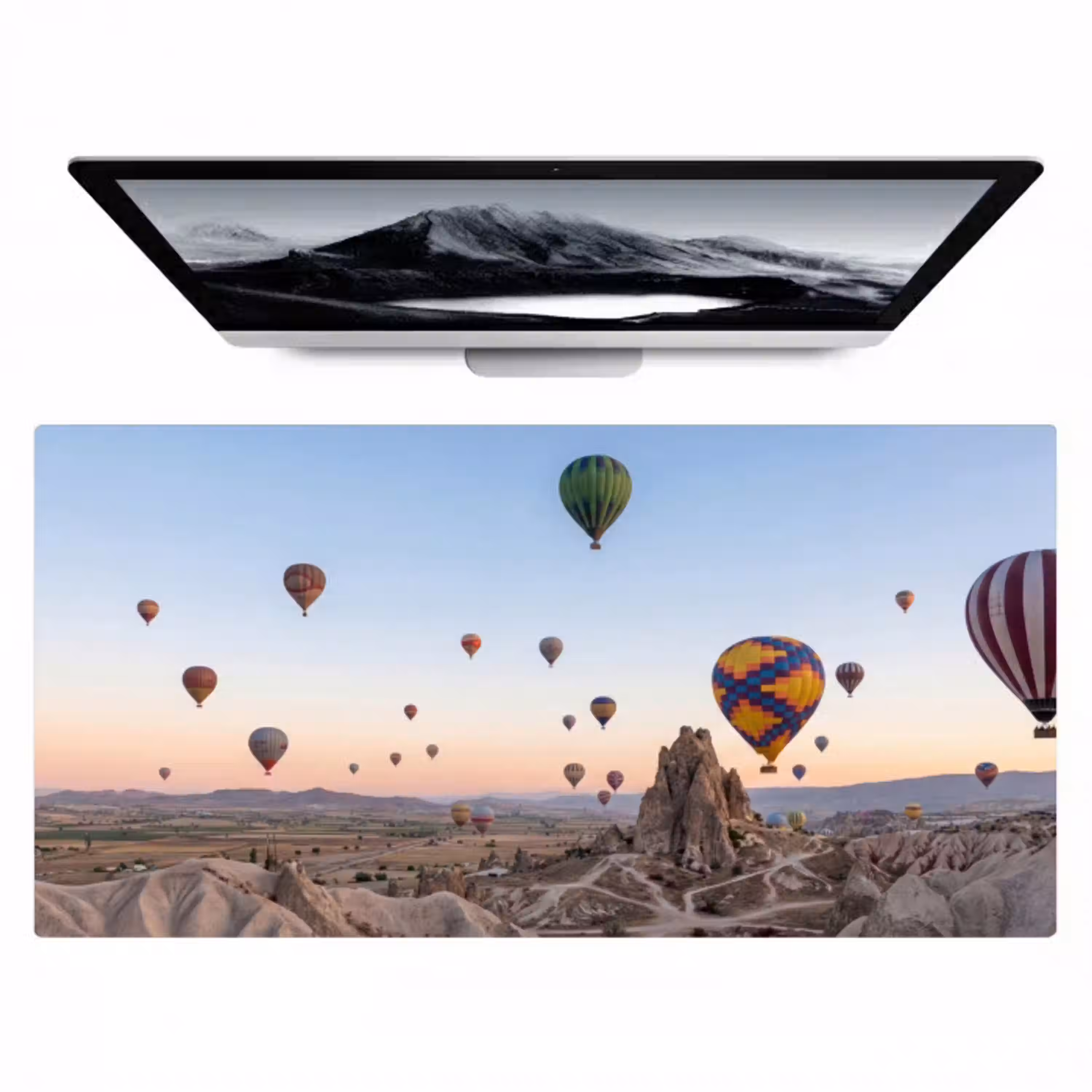 Luchtballonnen - Rotsen - Zonsopgang Muismat XXL klein -zzz3d