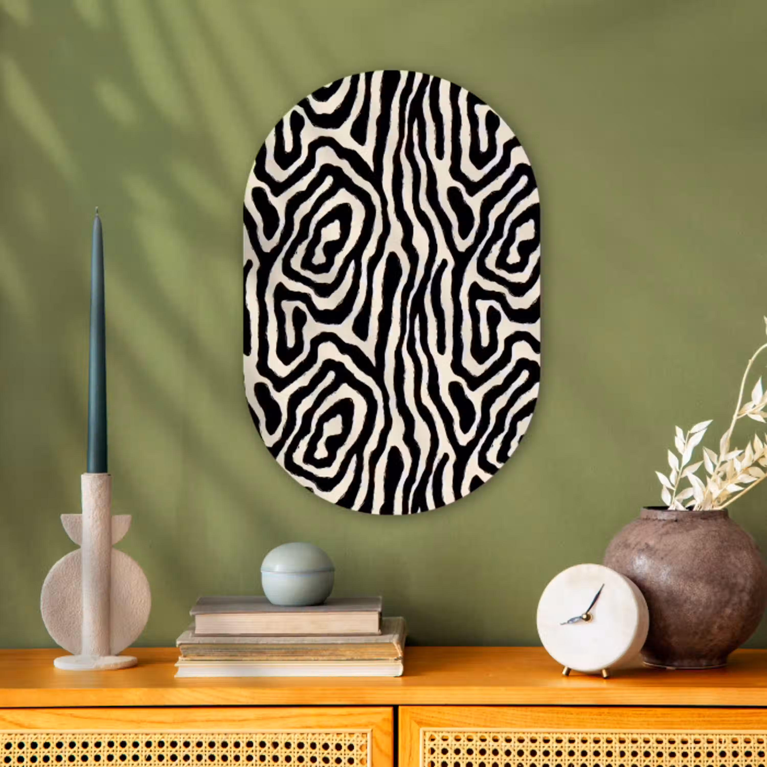 Zebra - Zwart - Abstract Wandcirkel Ovaal Forex klein 630 -sfeer2