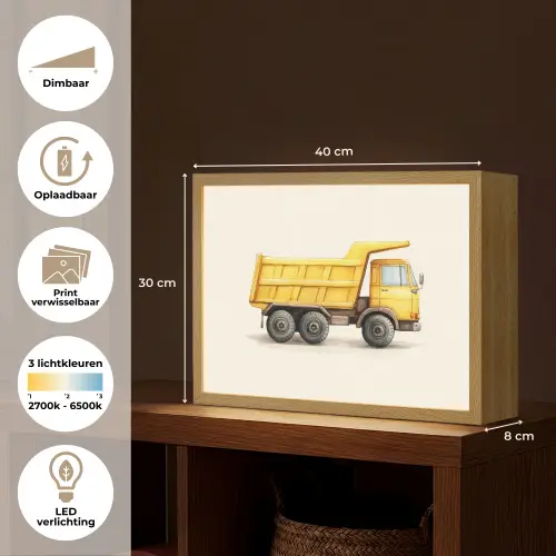 Kiepwagen - Geel - Illustratie Light Box met batterij (Wandlamp kind) middel -USP_websiteoverzichtNL
