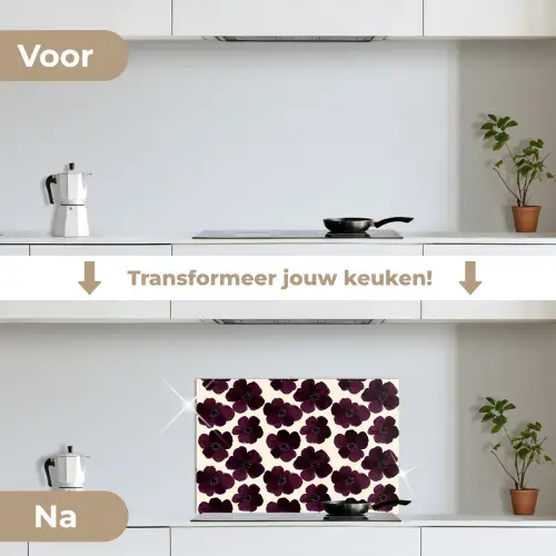 Bloemen - Aquarel - Paars keuken achterwand spatscherm klein 900 -voor_na_NL
