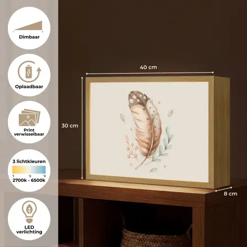Veer - Bohemian - Boho - Pastel kleuren Light Box met batterij (Wandlamp kind) middel -USP_websiteoverzichtNL