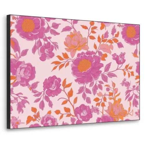 Bloemenpatroon - Roze - Oranje - Bloemen Textielframe zwart klein -3d