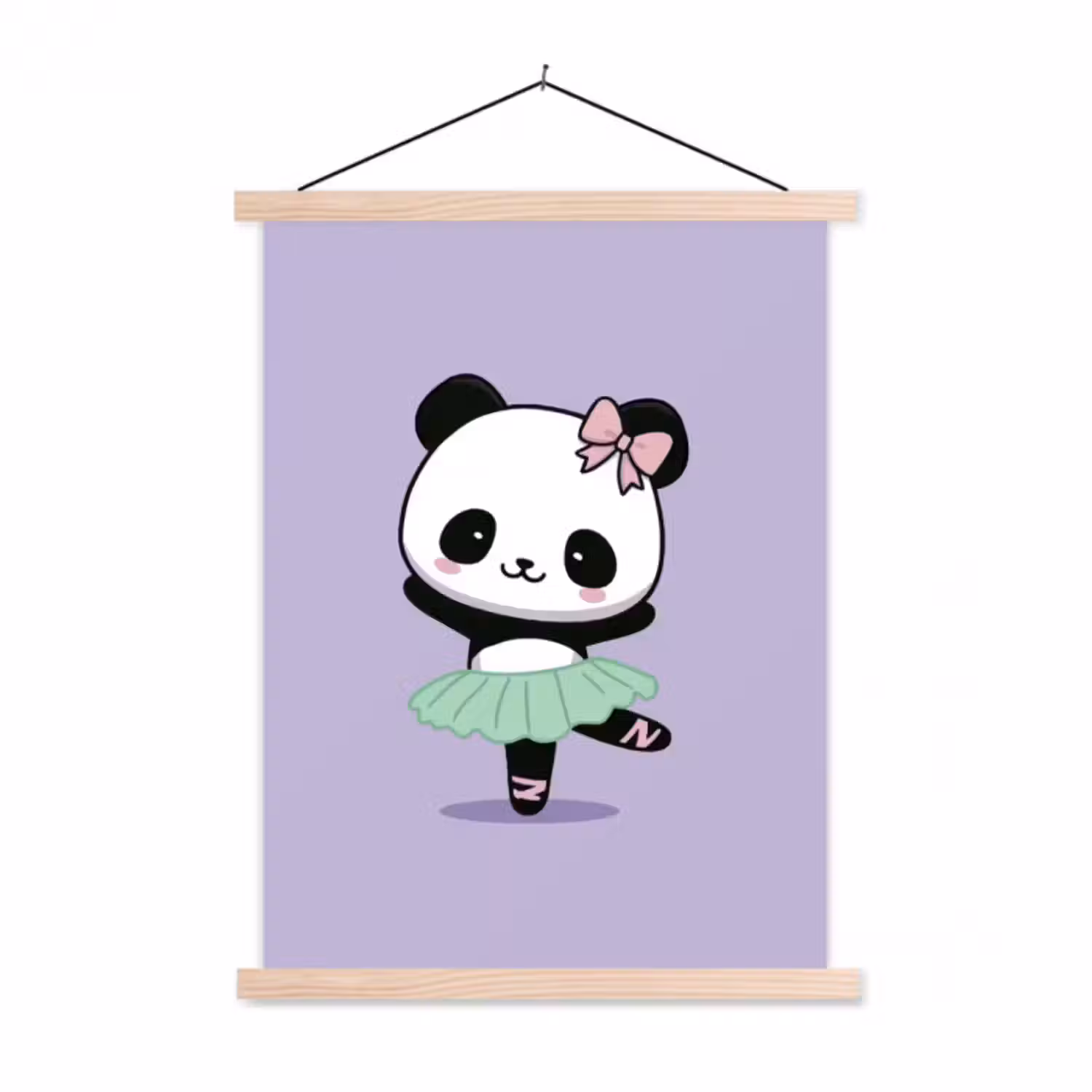 Stoffbild - Panda - Lila - Verschnörkelt - Kawaii