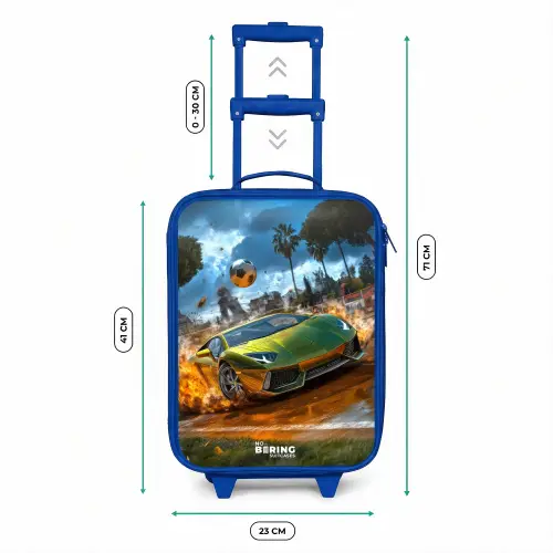 Sportauto knalt door voetbalveld met bal Kinderkoffer - Blauw klein -productfoto_formaten