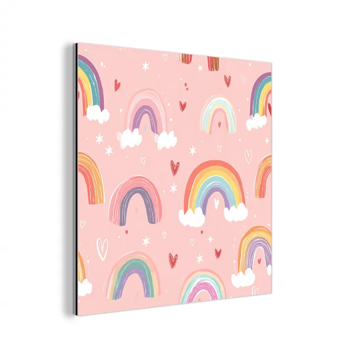 Regenboog - Patroon - Pastel - Handgetekend aluminium wit klein -3d