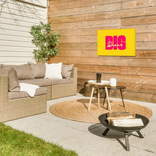 Dream big - Geel - Roze Tuinposter op houten frame 2 cm dik klein -sfeer2