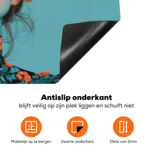 Vrouw - Blauw - Vlinder - Bloemen - Aesthetic Inductie beschermer vinyl 3mm klein -zzzzzzz-td-onderkant