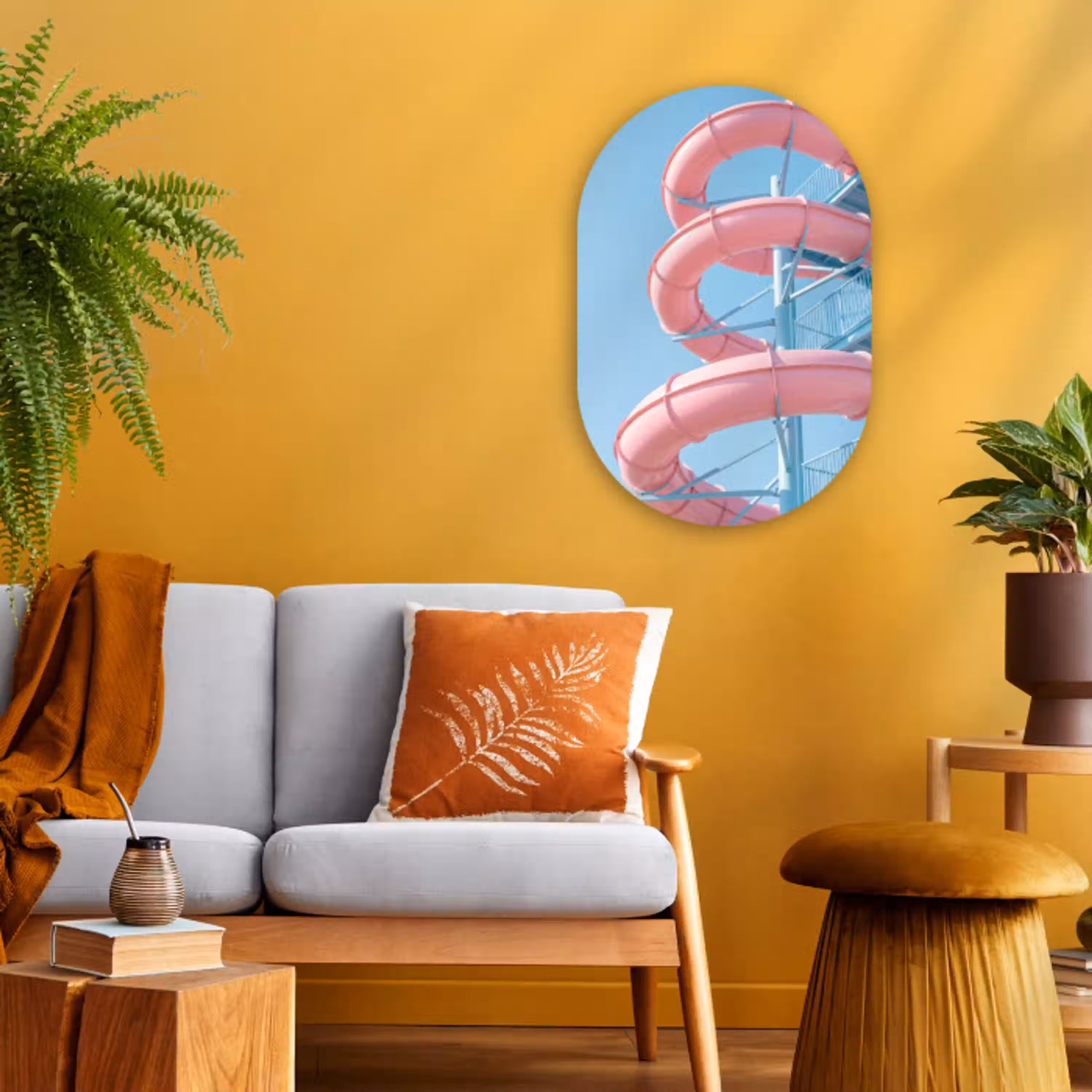 Glijbaan - Waterpark - Spiraal - Modern - Roze Wandcirkel Ovaal Forex klein -sfeer4
