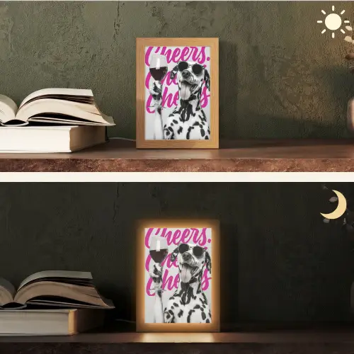 Cheers - Hond - Roze - Wijn Light Box met kabel (Tafellamp) klein -sfeer3