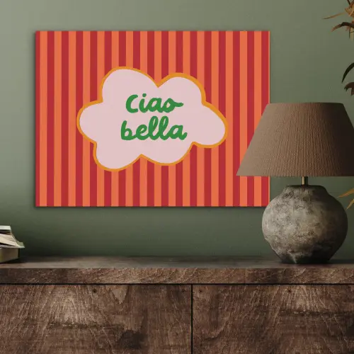 Ciao bella - Tekstwolk - Strepen - Oranje PET vilt klein -sfeer2