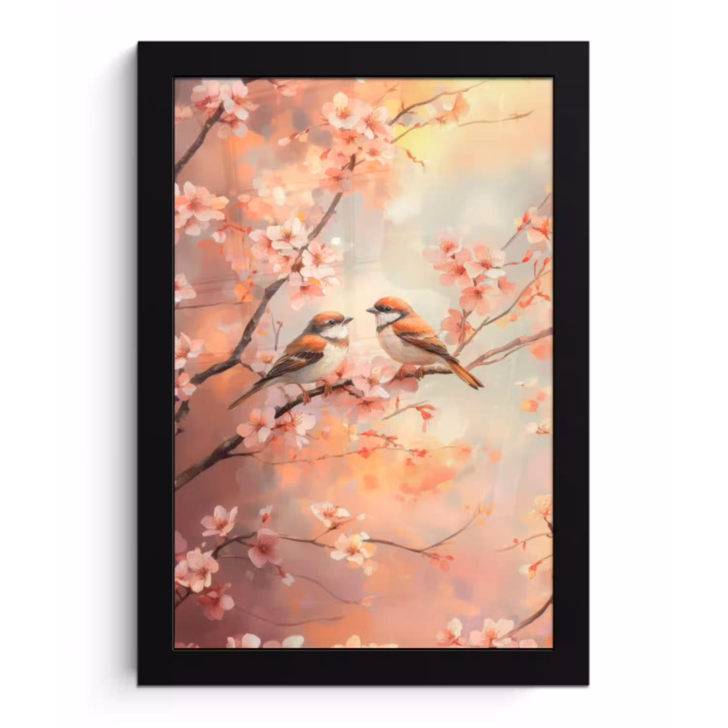 Vogels - Romantic - Bloesemtak fotolijst zwart zonder passe partout klein -3d