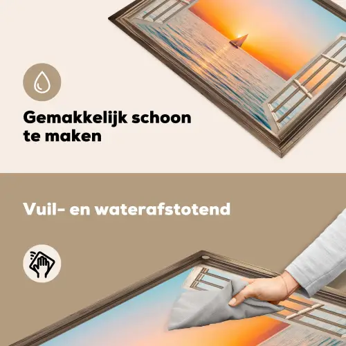 Doorkijk - Zee - Boot - Zonsondergang Inductie beschemer met haakjes klein -ky-schoon-nl