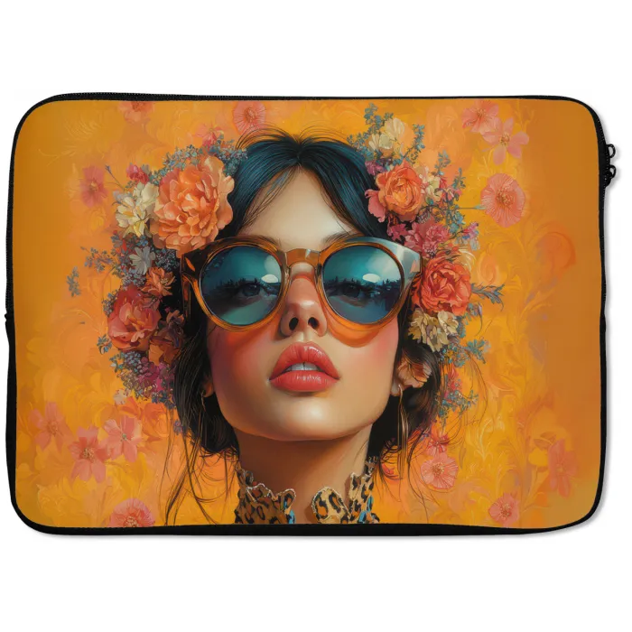Vrouw - Bloemen - Aesthetic - Oranje laptophoes neopreen klein -zkaufland3dotto