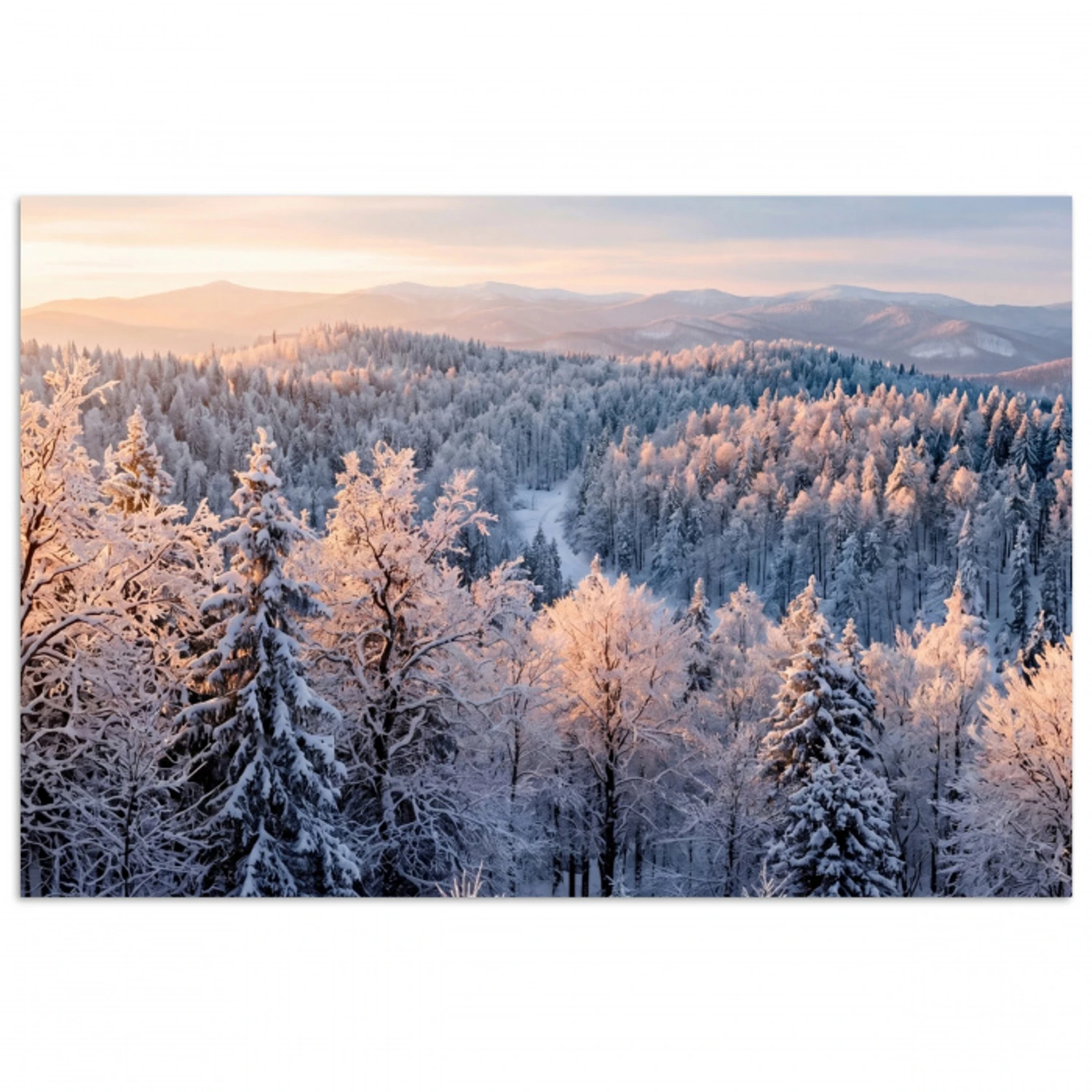Bos - Bergen - Goud - Winter - Warm poster papier klein -3d