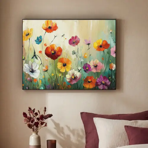 Kunst - Bloemen - Lente - Natuur Textielframe zwart klein -sfeer1