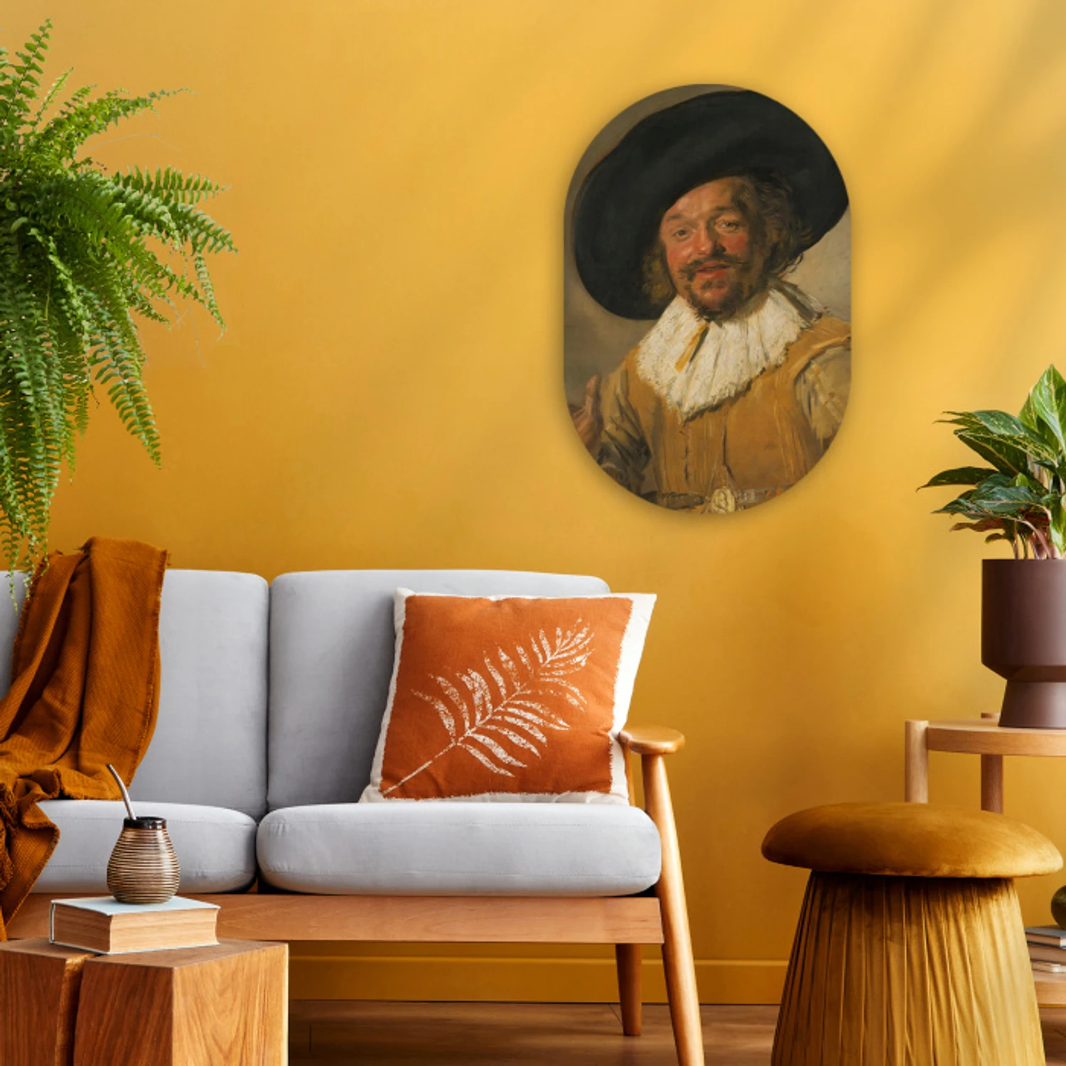 De vrolijke drinker - Schilderij van Frans Hals Wandcirkel Ovaal Forex klein -sfeer4