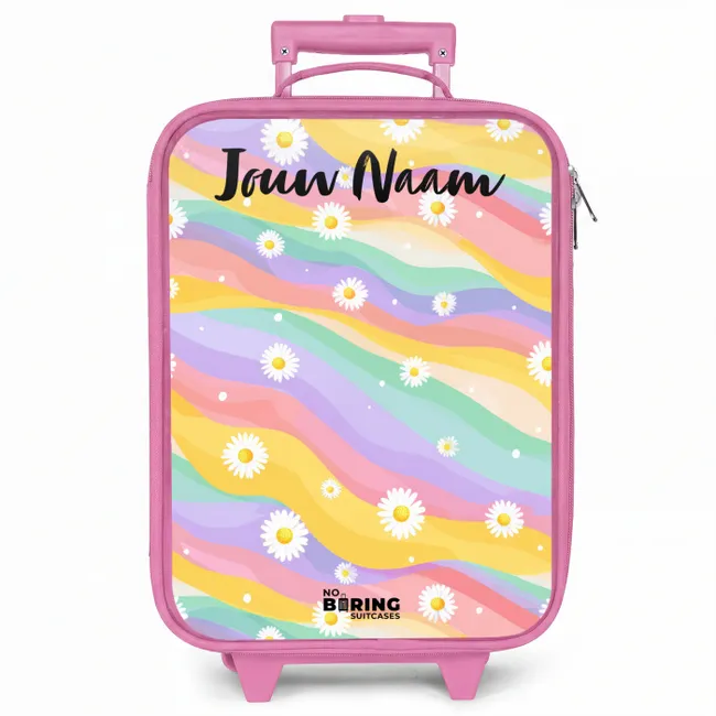 Kinderkoffer roze met naam - Madeliefjes - Kleurrijk - Pastel