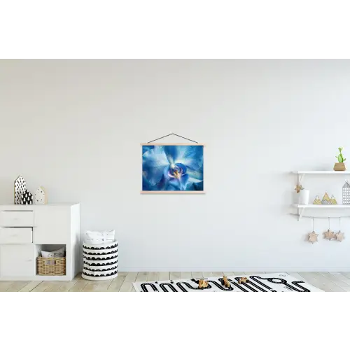 Blauw - Orchidee - Elegeant textielposter latten blank klein -kinderkamer