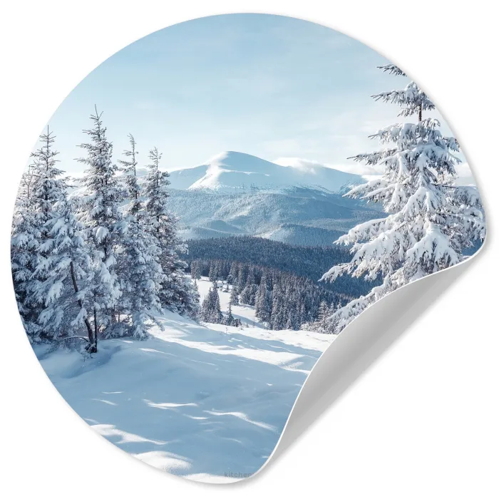 Sneeuw - Winter - Landschap - Bergen Wandcirkel behangsticker klein -3d