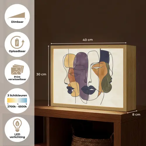 Abstract - Overlappende gezichten - Paars - Donkergroen Light Box met batterij (Wandlamp) middel -USP_websiteoverzichtNL