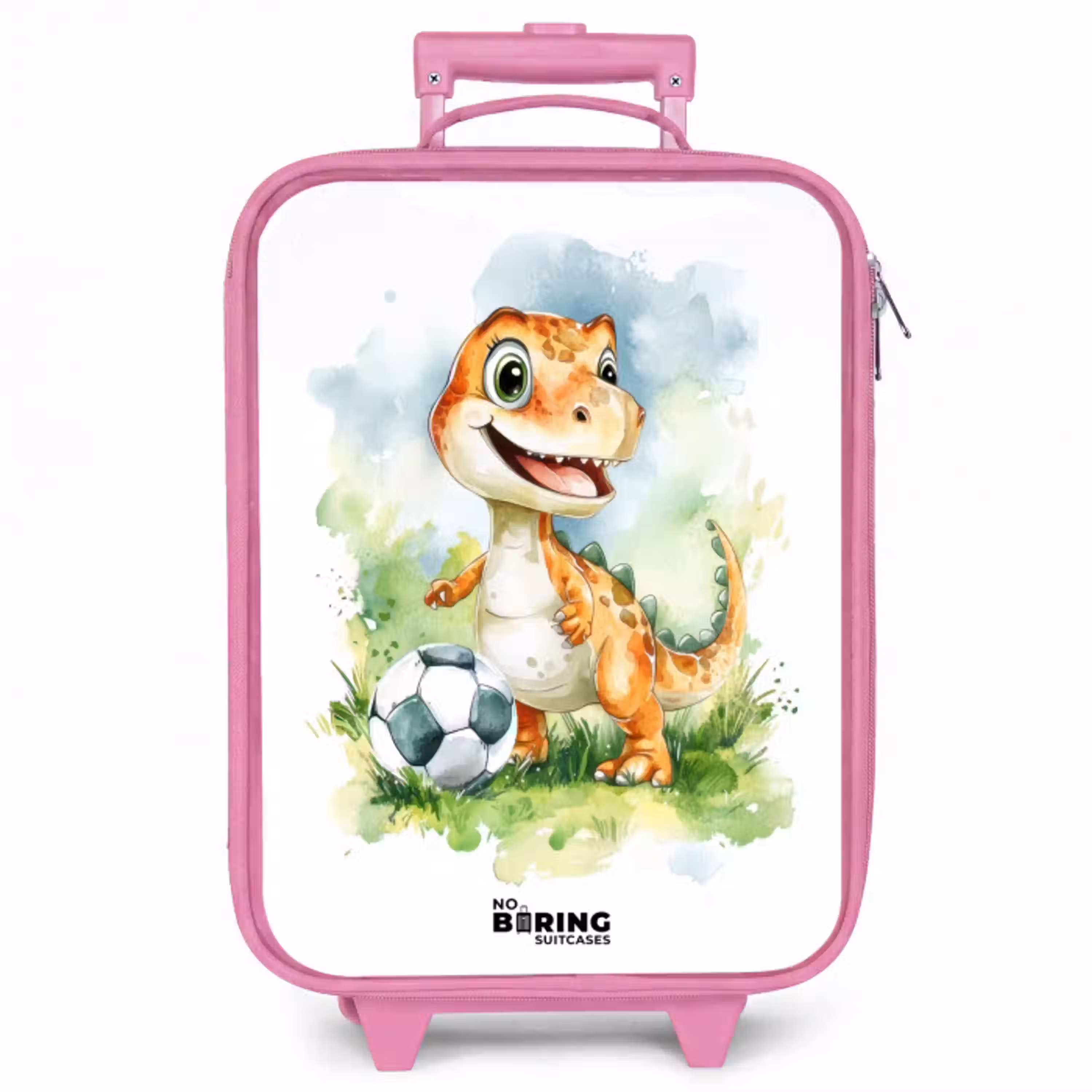 Dino met voetbal in kleurrijk veld Kinderkoffer - Roze klein -zzz_website3d