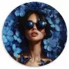 Vrouw - Blauw - Bloemen - Vlinders - Natuur Wandcirkel kunststof plaat 5mm dik klein -3d