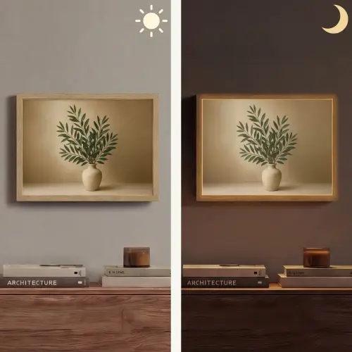 Vaas - Olijftakken - Bladeren - Beige Light Box met batterij (Wandlamp) middel -sfeer3