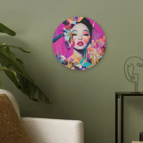 Vrouw - Portret - Abstract - Paars Akoestische PET Vilt - Rond klein -sfeer2