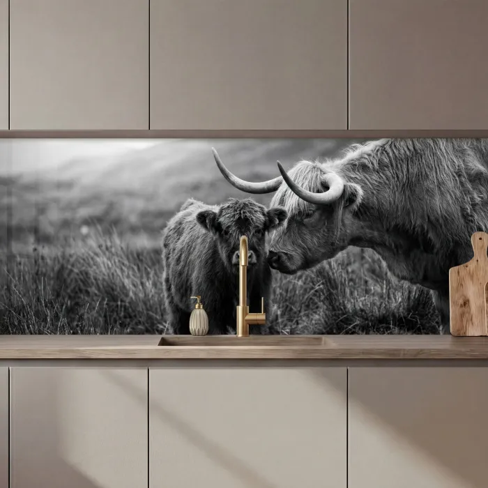 Schotse hooglander - Kalf - Zwart - Wit keuken achterwand 2 middel zz_3dshopping