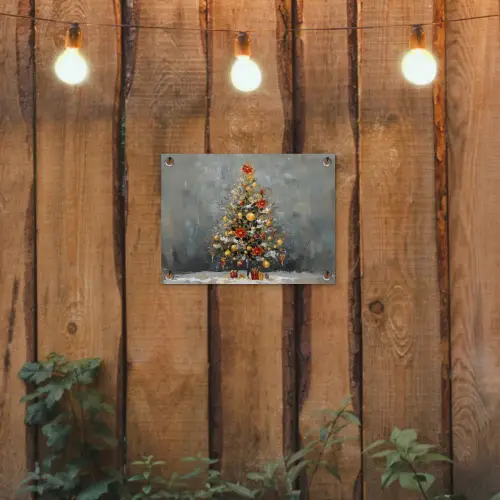 Kerstboom - Cadeaus - Rood - Goud tuinposter los doek klein -sfeer1