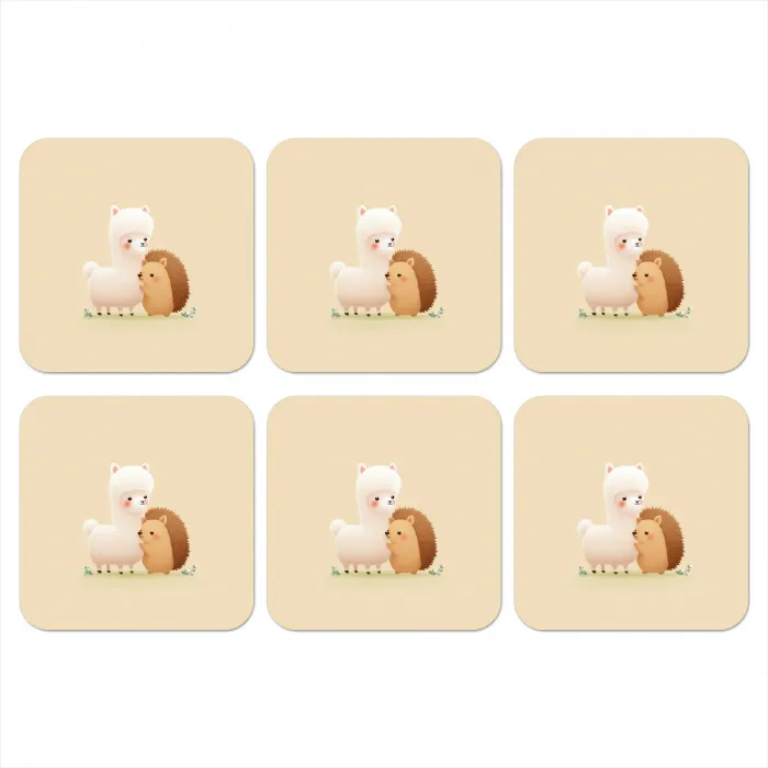 Alpaca - Egel - Bruin - Knuffelen onderzetter kurk middel -3d