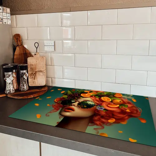Vrouw - Sinaasappel - Bessen - Oranje Inductie beschermer vinyl 3mm klein -sfeer3