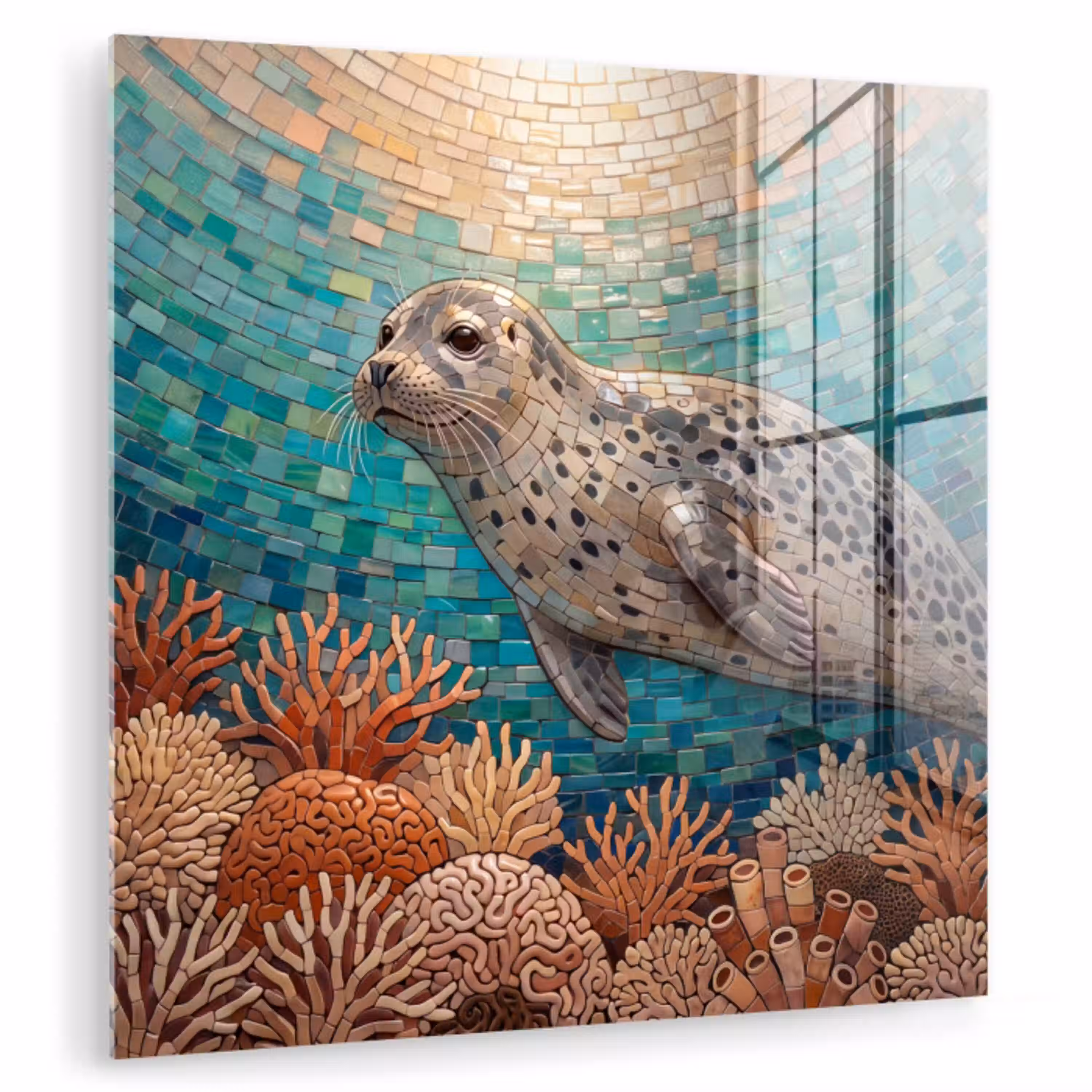 Zeehond - Mozaïek - Onderwater - Dieren - Blauw plexiglas 5mm klein -zzzproduct_nieuw