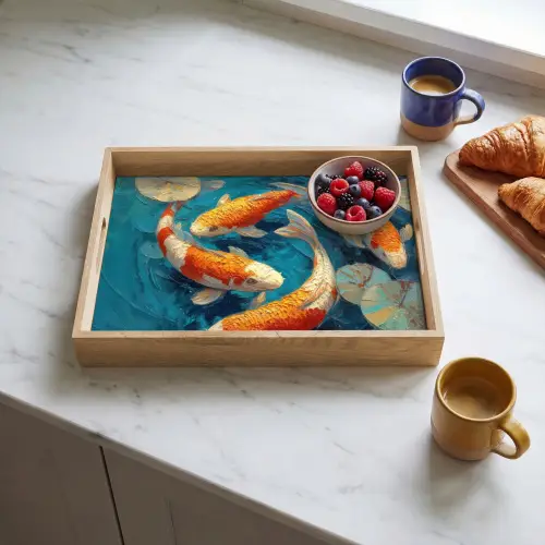 Vissen - Waterlelies - Oranje - Water Dienblad Rechthoek middel -sfeer2