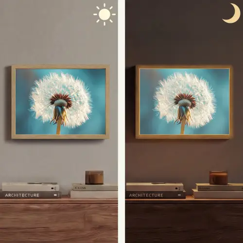 Paardenbloem - Natuur - Bloemen - Blauw Light Box met batterij (Wandlamp) middel -sfeer3