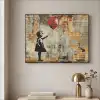 Graffiti - Banksy Style - Meisje met ballon Textielframe zwart klein -sfeer2