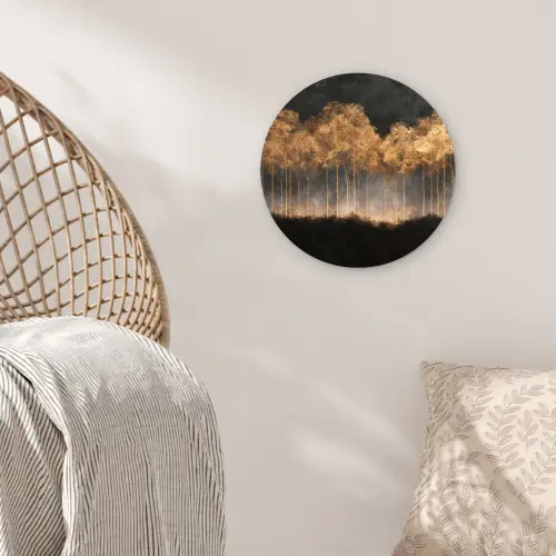 Gouden Bomen in Mistig Landschap Wandcirkel kunststof plaat 5mm dik klein -sfeer5