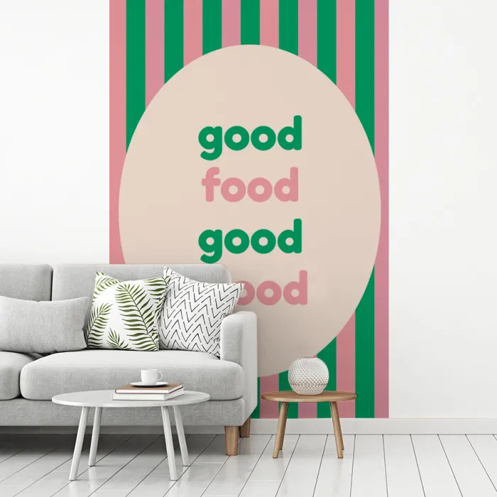 Gestreept - Quote - Ovaal - Roze fotobehang vinyl groot -woonkamer