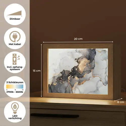 Zwart - Marmer - Luxe - Goud Light Box met kabel (Tafellamp) klein -USP_NL