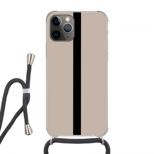 Beige - Zwart - Streep - Minimalistisch Hoesje iPhone 12 Pro met koord klein -3d