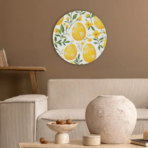 Bloemen - Paaseieren - Geel Akoestische PET Vilt - Rond klein -sfeer1