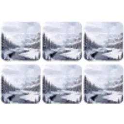 Sneeuwlandschap - Bergen - Rivier - Winter onderzetter kurk middel -zkaufland3dotto