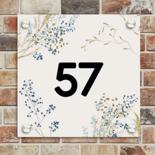Bloemen - Beige - Traditioneel Naambord Vierkant klein -sfeer2