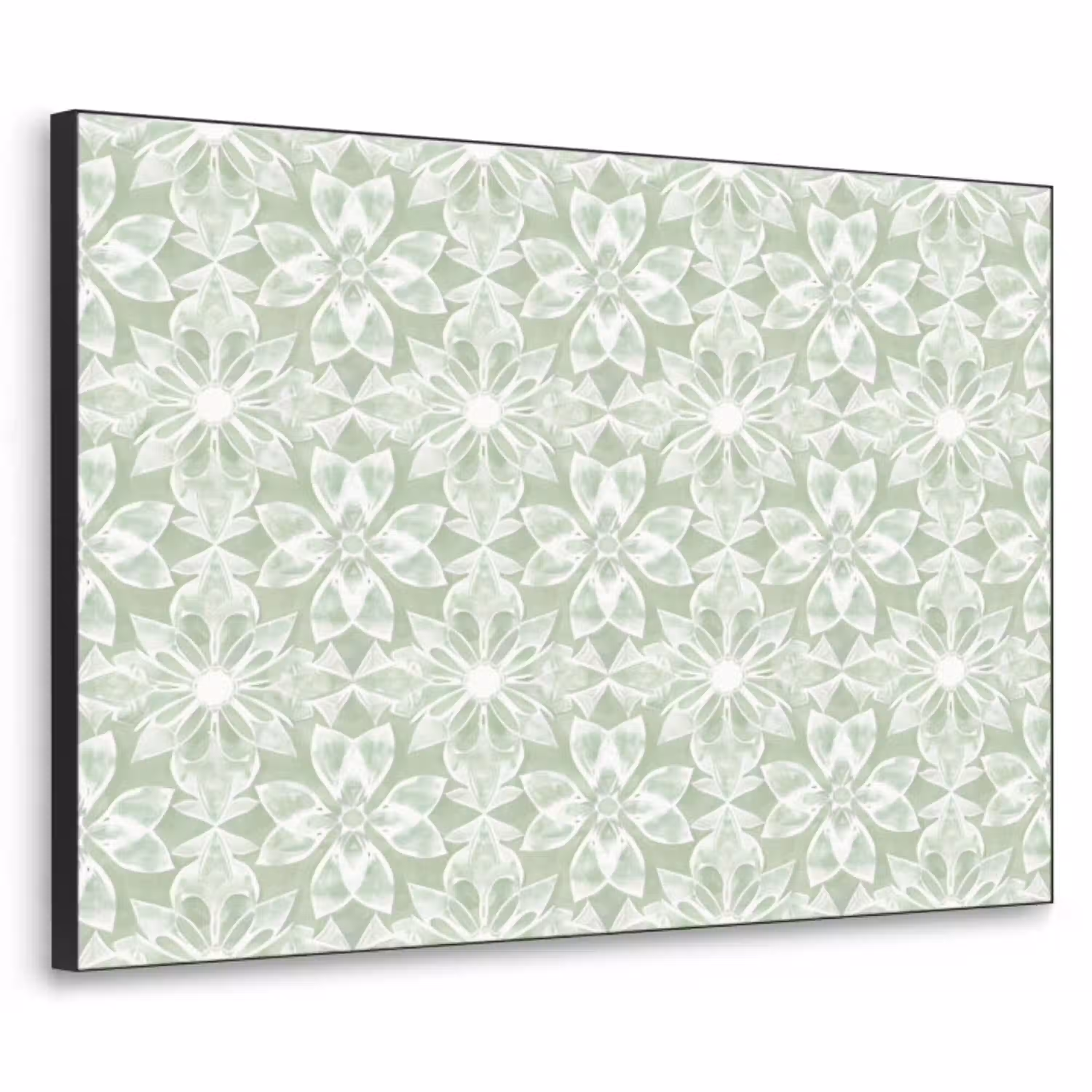 Saliegroen - Symmetrisch - Mandala - Ornament - Patroon Textielframe zwart klein 947 -3d