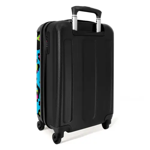 Pantermotief in neonkleuren op blauwe achtergrond NBS - Handbagage koffer - Volwassenen Unisex middel -achterkant
