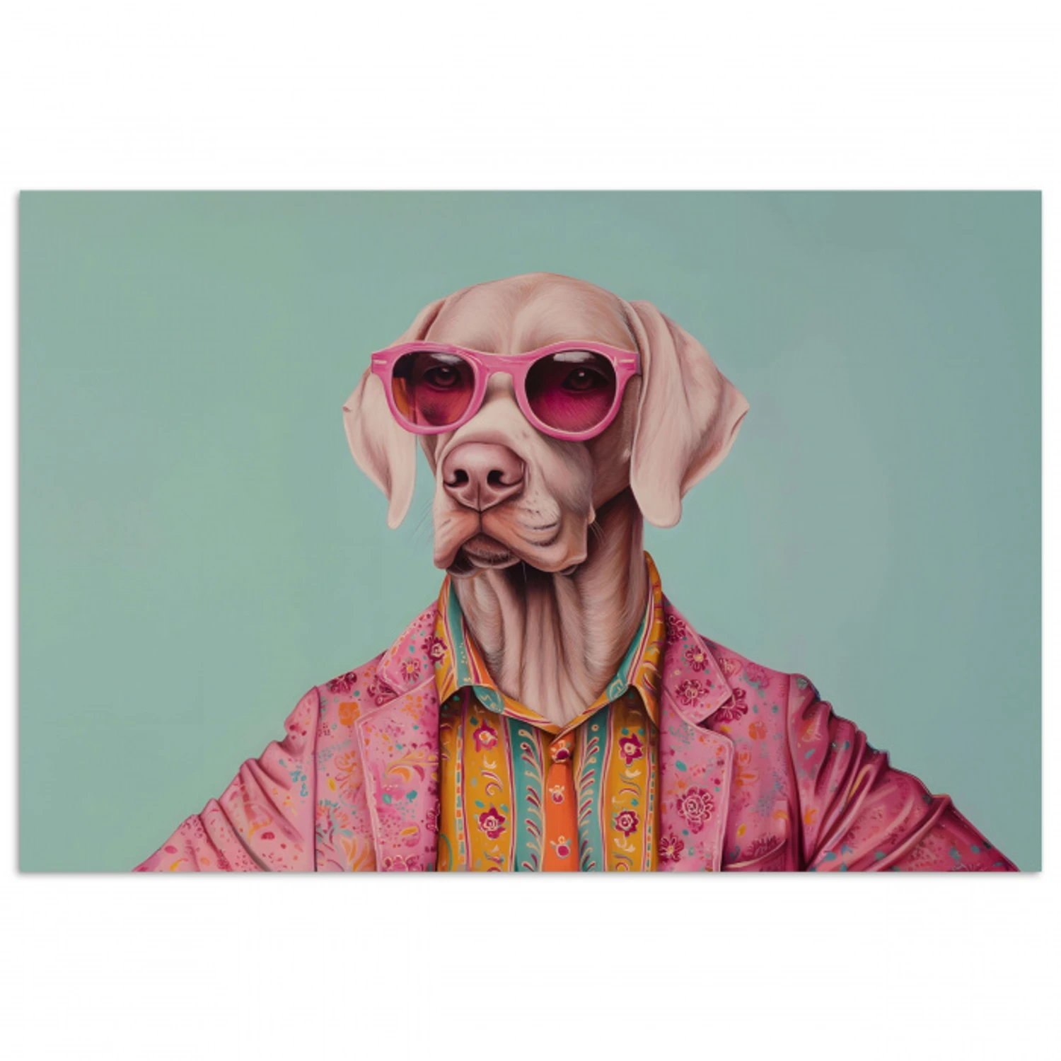 Hond - Overhemd - Bloemen - Bril poster papier klein -3d
